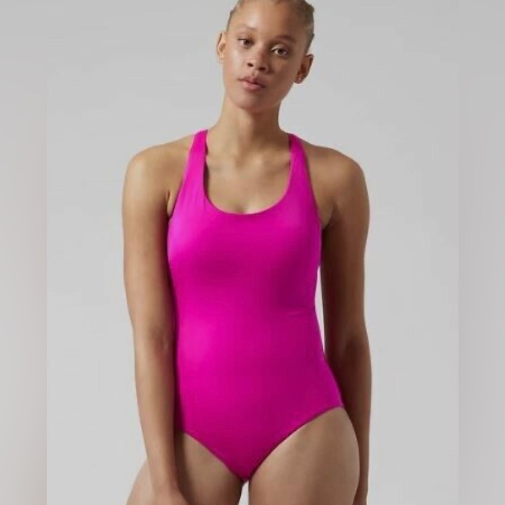 NWT Athleta Malibu One Piece Swimsuit Size L Hot Pink magenta Color